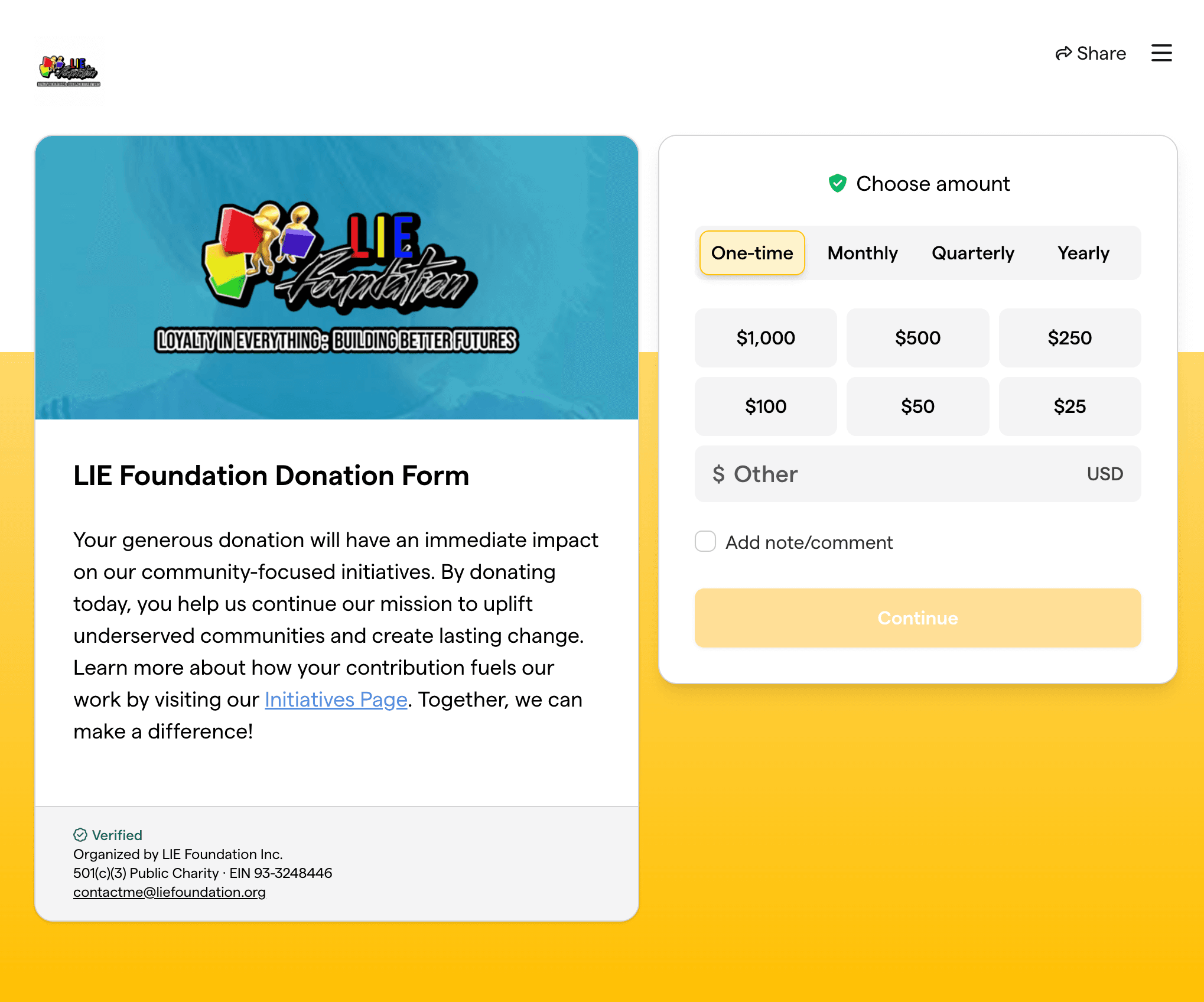 LIE Foundation — donation page