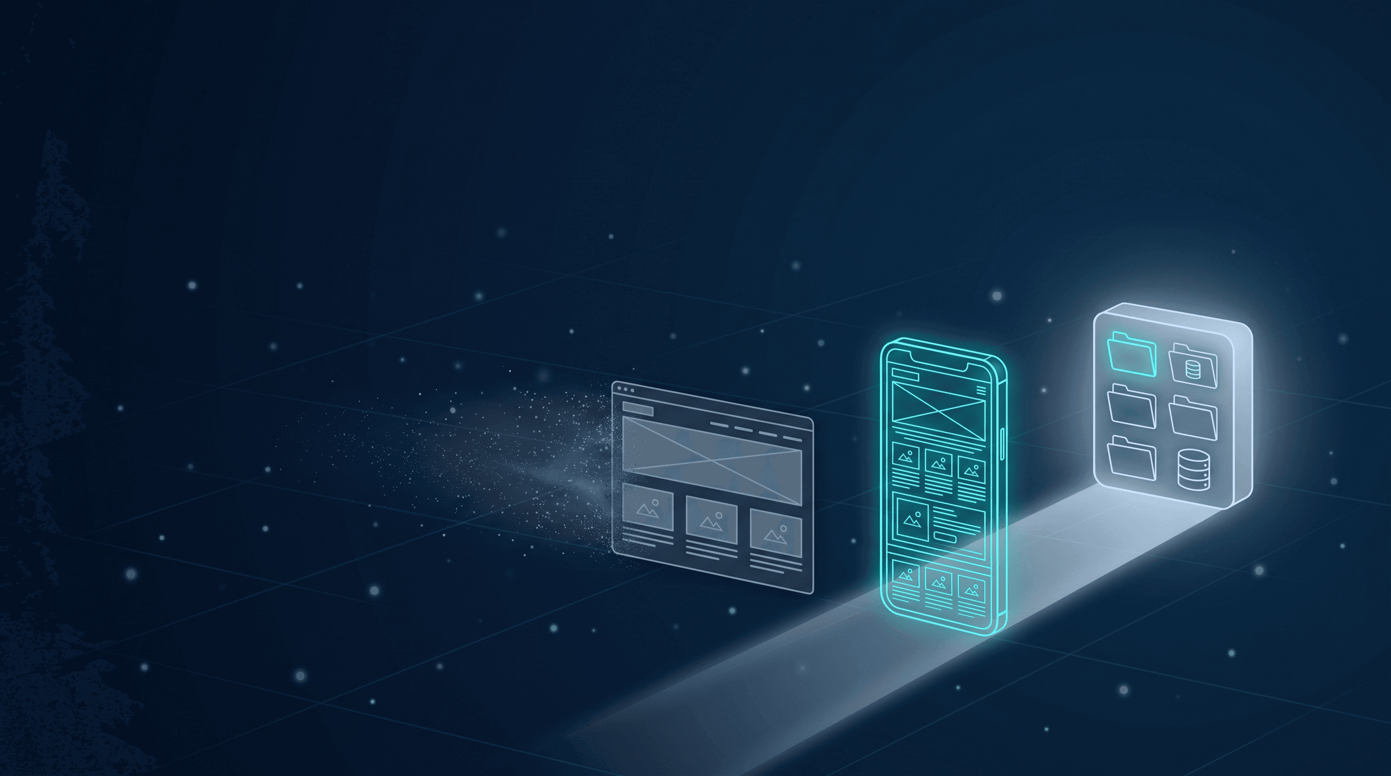 A phone-shaped rendering of a web page is the only version that reaches Google's index, while the desktop version dissolves before it arrives.