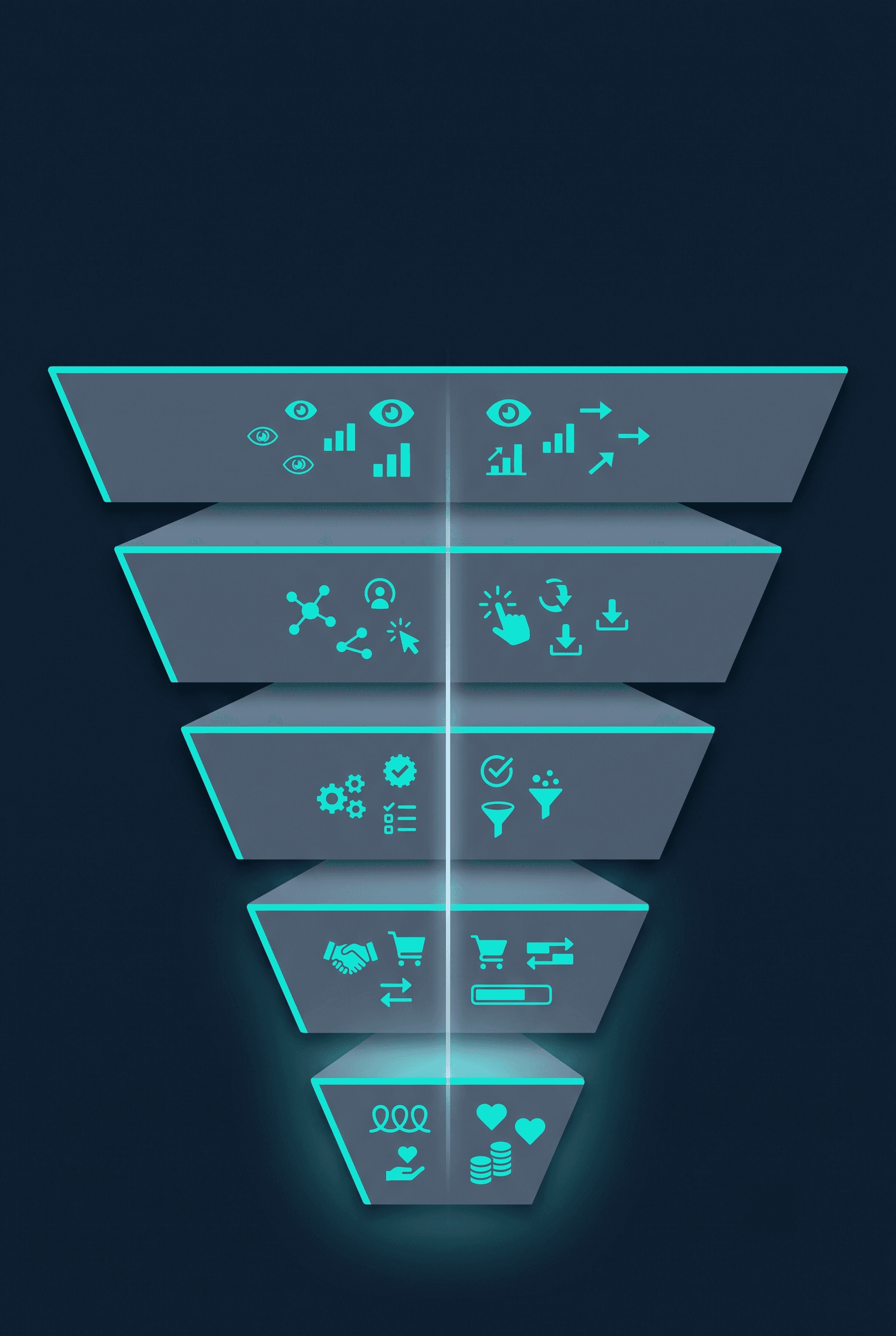 Each funnel stage carries its own metrics — judge every asset against the job it was hired for.