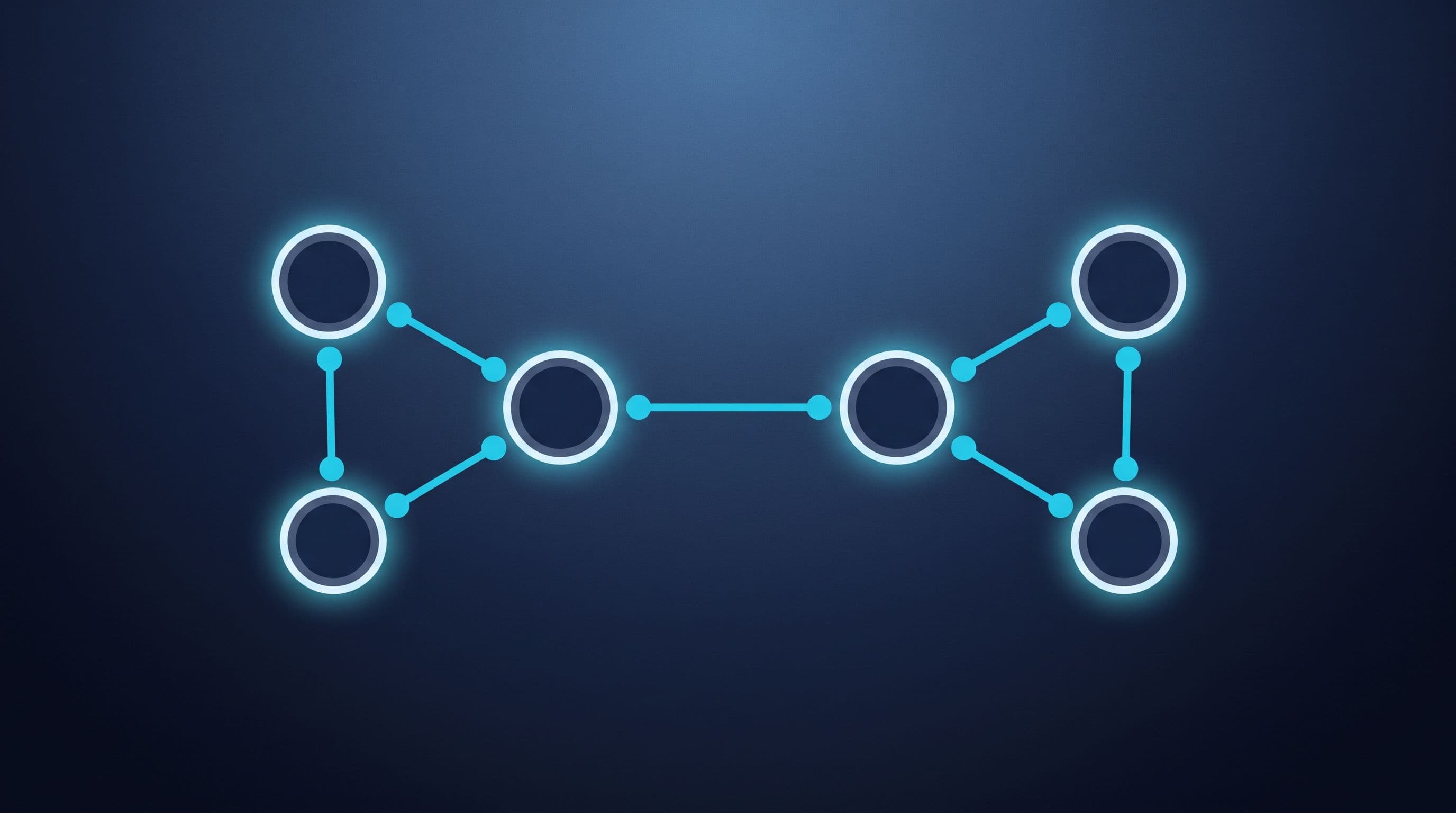 Two mirrored node clusters joined by a single connector, representing browser-side and server-side tracking working as one system.